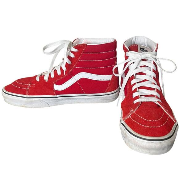 VANS Sk8-Hi Racing Red/True White Suede Leather High Top Shoe Mens Size 7.5‎ - Picture 1 of 9